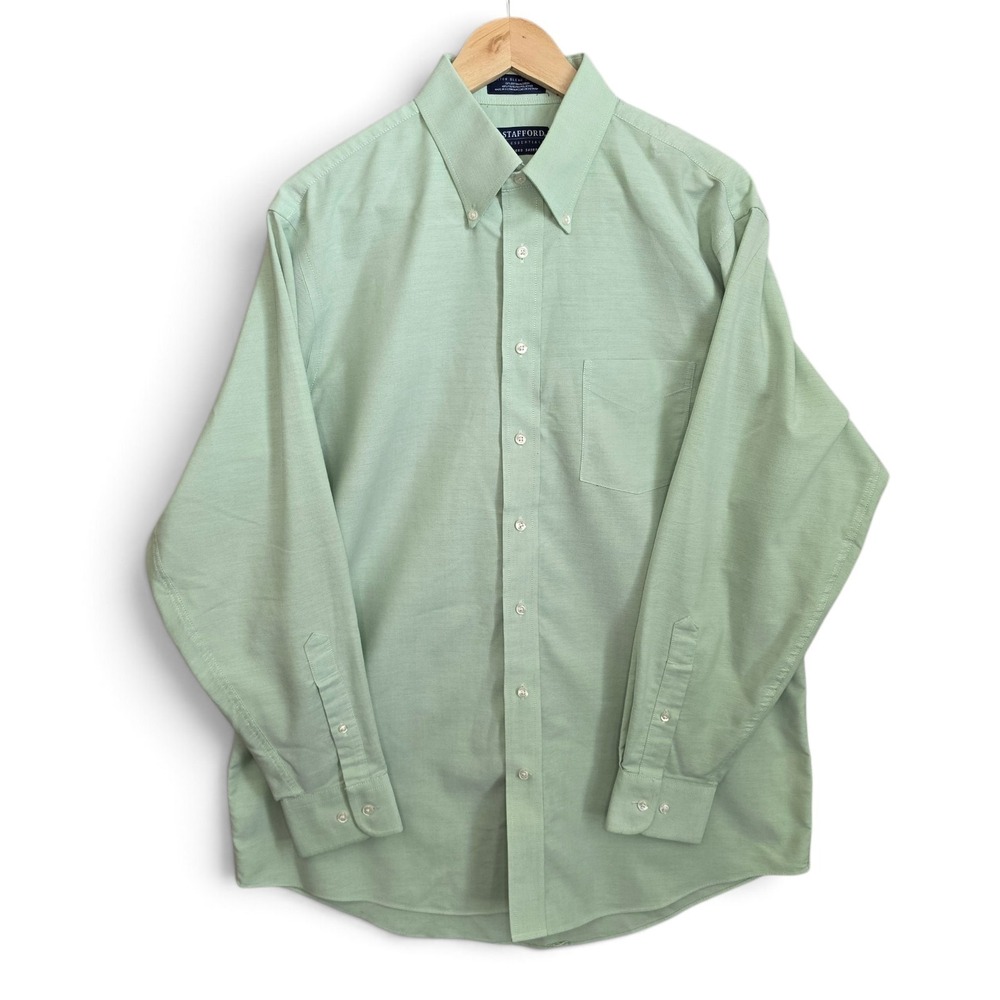 Stafford Mens 16.5 34/35 Green Long Sleeve Button Down Oxford Dress Shirt L